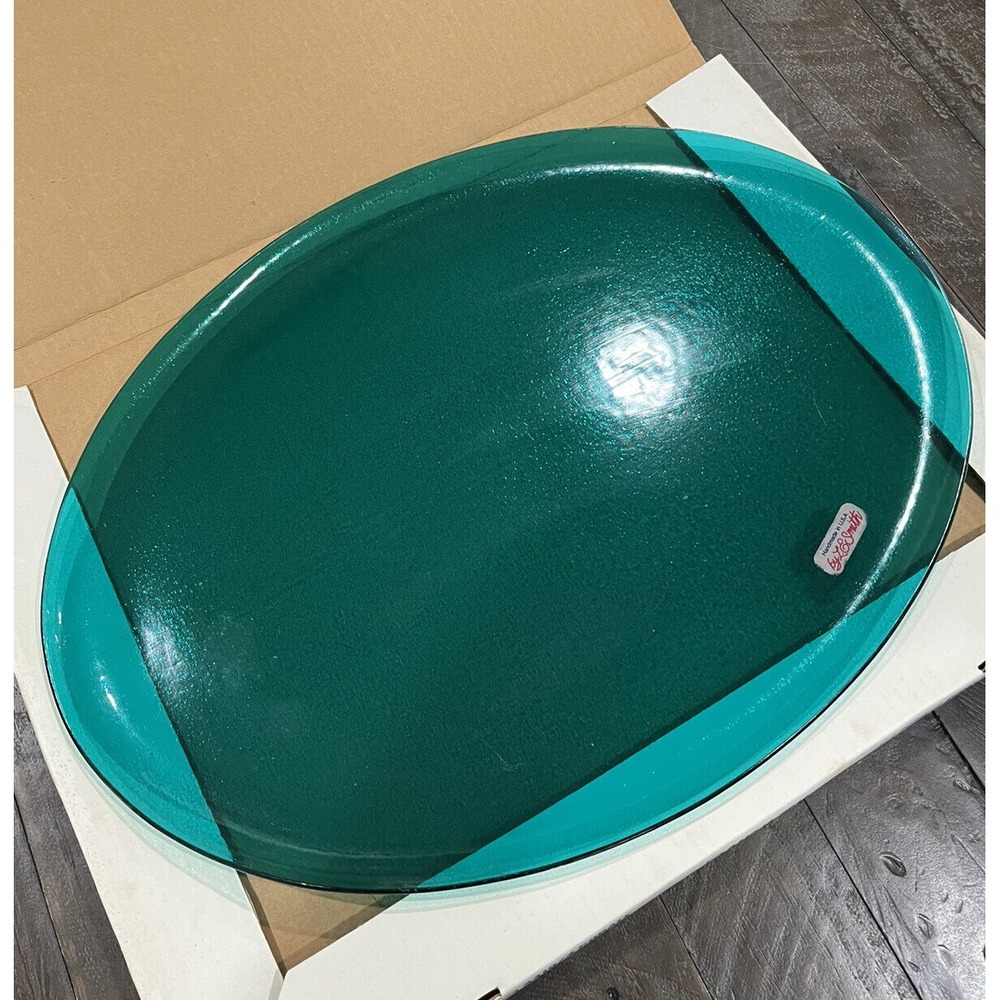 L.E. Smith Simply Colors Teal Green Glass Oval Serving Platter Sticker‎